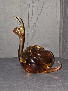 Vintage Murano Blown Glass Heavyweight Snail, Amber Brown, MCM Midcentury Decor - Picture 1 of 10
