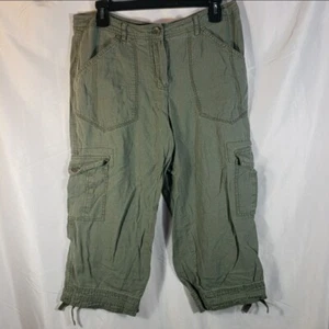Larry Levine Womens Size 10 Olive Green Linen Blend Cargo Capris SEE NOTE - Picture 1 of 12