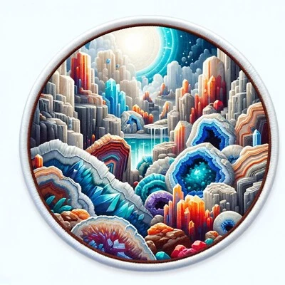 Geodes Patch Iron-on DIY Applique Clothing Vest Jacket, Cave Crystals Rock Hobby - Image 1 of 4