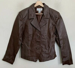 David Benjamin Womens Jacket Brown Leather Collared Buttons Front Lined Size 12 - Picture 1 of 8
