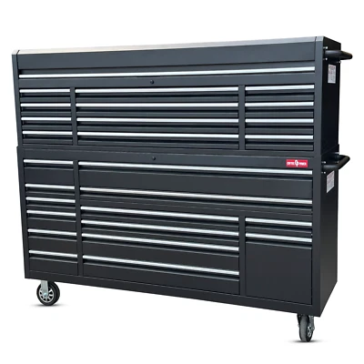 CRYTEC POWER CRYTEC Black 72 inch Steel Professional Workstation With Cabinet And 24 Drawers