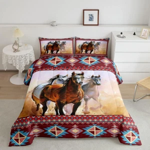 Horse Bedding for Girls,Western Boho Comforter Set Indian Tribal Geometry Beddin - Picture 1 of 6