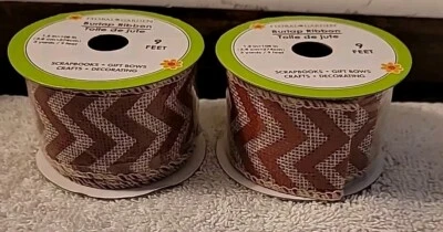 Chevron Floral Garden Wire Burlap Ribbon 9 ft. x 1.5" wide Craft Ribbon Lot of 2 - Image 1 of 4