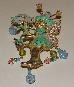 Vintage Elf Kirks Folly Whimsy Pendant/Brooch Flowers Art Glass Drops - Picture 1 of 5