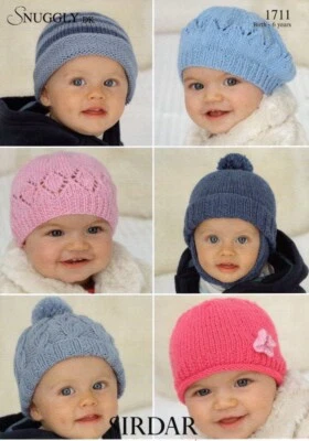 Sirdar Snuggly DK Knitting Pattern - 1711 Baby/Kids Hats - Image 1 of 4