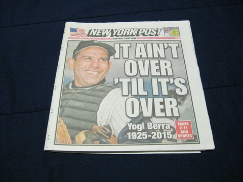 NEWSPAPER -NY POST - YOGI BERRA - BASEBALL-MLB - 9/24/2015 + POPE FRANCIS POSTER Cover