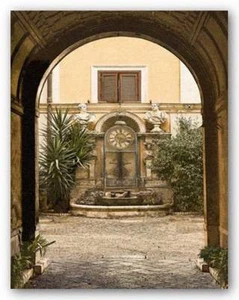 Courtyard Clock Kenneth Gregg Art Print 14x11 - Picture 1 of 1