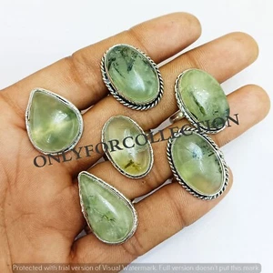 Lovely Natural Prehnite Gemstone 925 Sterling Silver Plated Design Lot Rings - Picture 1 of 3