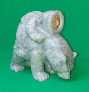 Rare Inuit Hand Carved Stone Figurine - Eskimo riding polar bear with inset face - Picture 1 of 16