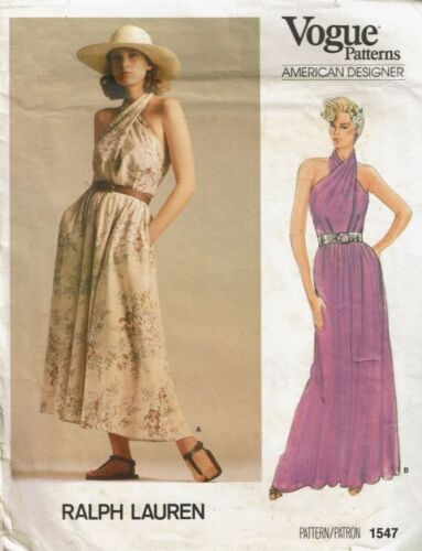 Vogue Sewing Pattern 1547 RALPH LAUREN Dress Criss Cross Halter Size 10 UNCUT FF