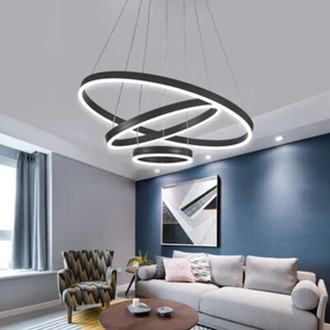 Modern LED Chandelier Black Frame Ceiling Light Pendant Lamp Height Adjustable - Picture 1 of 11