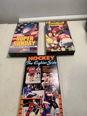 3 VHS Sports  Super Sunday Pro Football Funnies Hockey The Lighter Tapes - Image 1 of 4