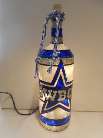 Dallas Cowboys inspired Wine Bottle Lamp Stained Glass look Lighted 1 Cover