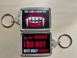 Vampire Don’t Bite Ugly People funny goth rocker biker keyring dark humour gift - Picture 1 of 3