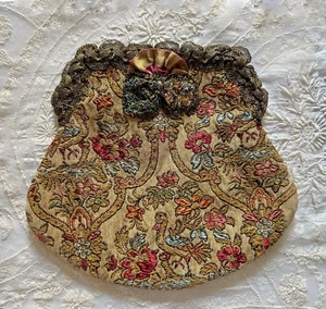 Antique Victorian Purse Brocade Gold Mesh Metalic Lace Trim UNFINISHED Floral - Picture 1 of 7
