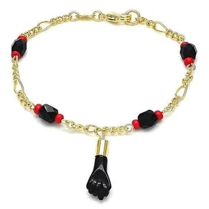 Oro 18k Azabache Mano Negra Figa Cabalá 6" - Imagen 1 de 2