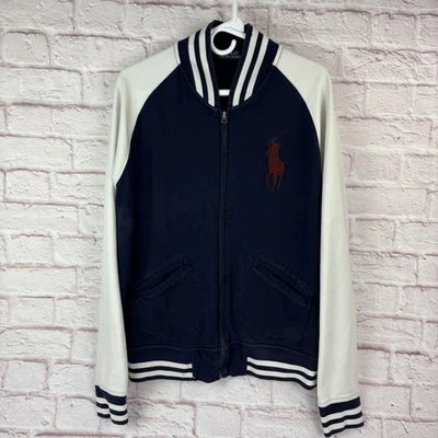 Chaqueta Polo Ralph Lauren Para Hombre Grande Azul Marino Blanco Universitario Big Pony Cremallera Completa Foto 1 de 4