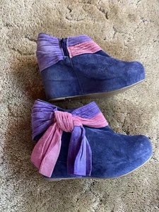 Jeffrey Campbell  Blue  Purple Pink Suede Bow Ankle Boots    Sz 8 - Picture 1 of 6
