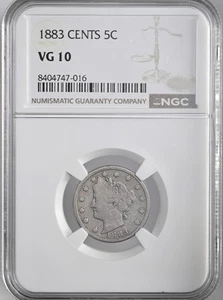 1883  5C LIBERTY V NICKEL (WITH CENTS)   NGC VG10    #8404747-016 - Picture 1 of 4