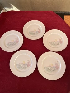 5 assiettes plates en porcelaine de Limoges décor Cygne - Picture 1 of 3