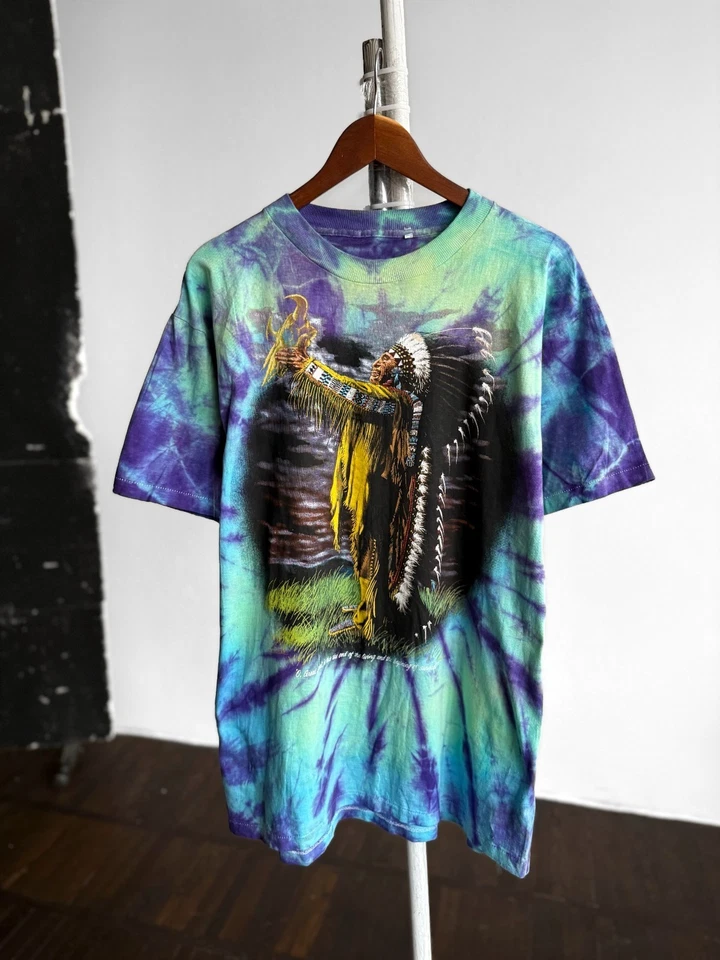 T-shirt vintage da uomo tie dye nativi americani indiani stampati Aztec SS... - Immagine 1 di 4