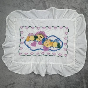Vintage Handmade Baby Pillowcase Ruffled Edge Embroidered Angels Nursery Decor - Picture 1 of 9