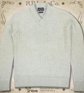 RRL Ralph Lauren Men's Cream 100% Cashmere Sweater Soft Chunky-Knit V-Neck - Picture 1 of 4