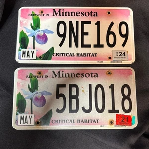 Lot Of 2 Minnesota Critical Habitat License Plate MN Wildlife Slipper Flower - Picture 1 of 2