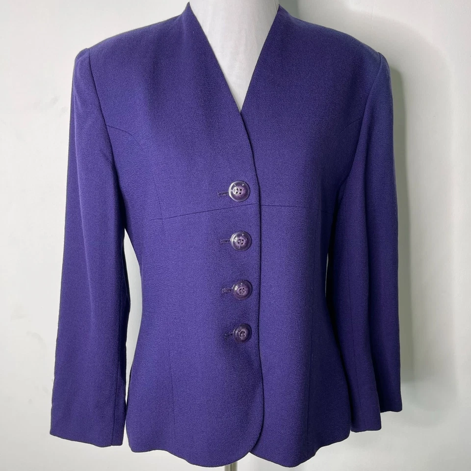 迪奥女式紫色纽扣 100% 羊毛西装外套 8 码 — 第 1/4 张图片