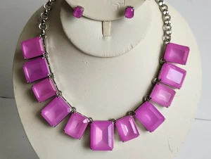 Vintage Pink Fuchsia Magenta Necklace & Earrings Lucite Set Ann Taylor - Bild 1 von 10