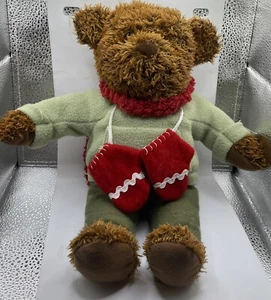 Hallmark Teddybär Plüsch roter Schal und Fäustlinge mit grünem Shirt Weihnachten 12 Zoll - Bild 1 von 7