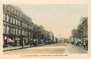 Postal Stratford escena callejera coloreada a mano Canadá Ontario c1910 25-4735 - Imagen 1 de 2
