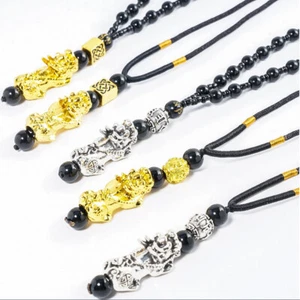 Collar Feng Shui Suerte Cuentas Obsidiana Negra Pi Xiu Colgante Riqueza Joyería - Imagen 1 de 14