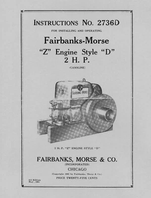 Fairbanks Morse 2 HP Style  D  Instructions No. 2736D (please read description) - Image 1 of 3