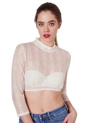 Dirndlbluse Krüger Gr. 44, Katalina hochgeschlossen, ecru Spitze 3/4 Arm - Bild 1 von 4