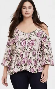 NWT Torrid Women's Babydoll Textured Rayon Cold Shoulder Top Blush Floral Size 3 - Picture 1 of 24