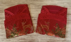 2 Vtg BROCADED FLOWERS Throw Pillow Covers Only China Garden Floral Trees Red - Picture 1 of 16