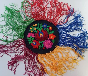 Vtg Hungarian Matyo pattern Authentic art Hungarian fiber art 16 inches - Picture 1 of 3