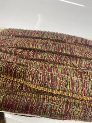 Vintage CONSO  Brush Fringe Trim Red Brown Green 022007 - By the Yard - Image 1 of 2