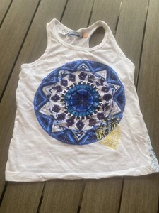 DESIGUAL Kids Girl Tank Top White Blue Design Size 7-8 - Picture 1 of 2