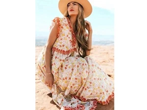 Free People Milania Maxikleid Blumen vorne Knopf Konfetti bestickt Gr. M - Bild 1 von 6