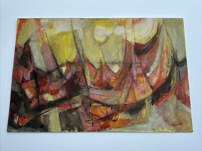 PINTURA ABSTRACTA MEDIADOS DE SIGLO 24 POR 36 PULGADAS MODERNISMO CUBISMO EXPRESIONISMO Foto 1 de 4