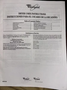 Whirlpool Dryer User Instructions 8578183 2006 English And Spanish - Picture 1 of 1