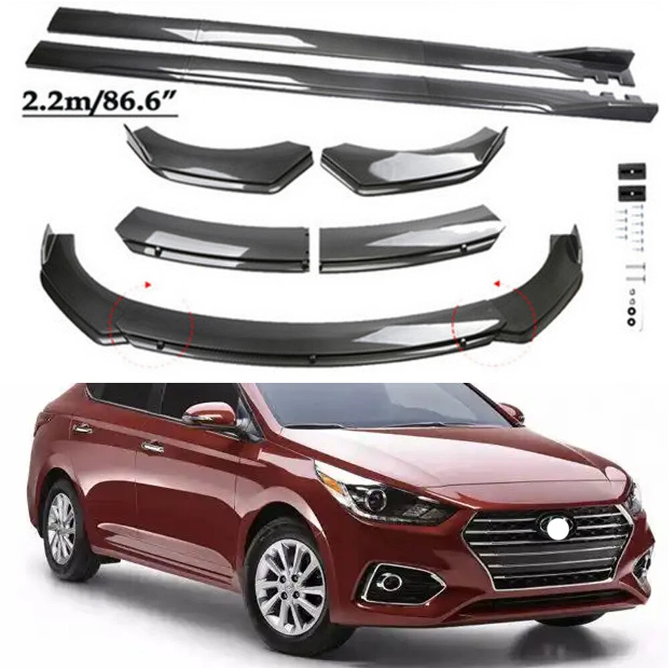 Carbon Fiber Style Front Bumper Lip Spoiler & Side Skirt For Hyundai Accent - Image 1 of 4