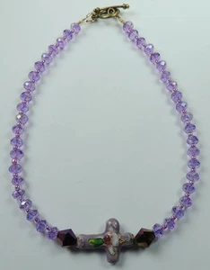 Fußkettchen Kristall Perlen Cloisonne Religiös Kreuz Fuß Fuß Fußkettchen Handarbeit - Bild 1 von 2