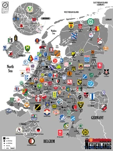 NETHERLANDS Football Clubs Map. Poster. Cartography. (30 x 40 cm). - Foto 1 di 1