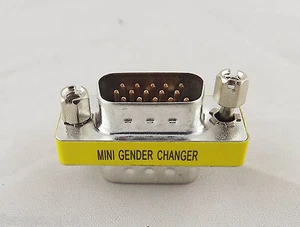 D-SUB VGA/SVGA 15 Pin DB15 Male Plug 3 Rows To Male Mini Gender Changer Adapter - Picture 1 of 5