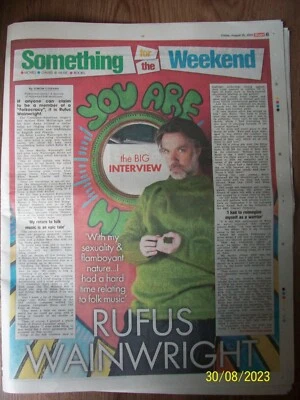 SOMETHING FOR THE WEEKEND Friday August 25 2023 RUFUS WAINWRIGHT Front Cover Sun - Image 1 of 4