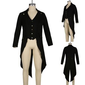 Classic Men's Black Steampunk Retro Victorian Punk Party Costume Jacket Coat