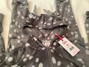 Justice Girls Gray Fleece One Piece Pajamas Sleeper NWT Deer Hood Size 10 - Picture 1 of 8